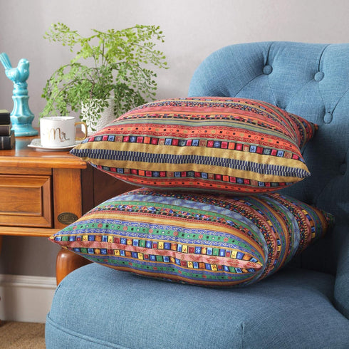 TAOSON Red Stripe Bohemian Style Antique Cotton Blend Linen Sofa Throw Pillowcase Cushion Cover Pillow Cover with Hidden Zipper Closure Only Cover...