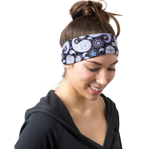 RiptGear Stretch Sport Headband for Women (Purple Paisley) — Made of Non-Slip Sweat Wicking Fabric — Great for Yoga, Running or The Gym — Soft Hea...