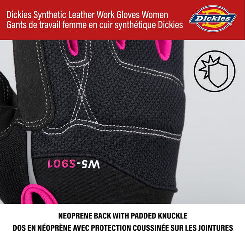 Dickies Heavy Duty Synthetic Leather Work Gloves Women, Touchscreen Compatible | Mechanic, Gardening Gloves, Black/Pink, Large...