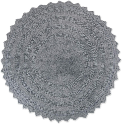 DII Crochet Collection Reversible Bath Mat, Round, 27.5" Diameter, Gray...