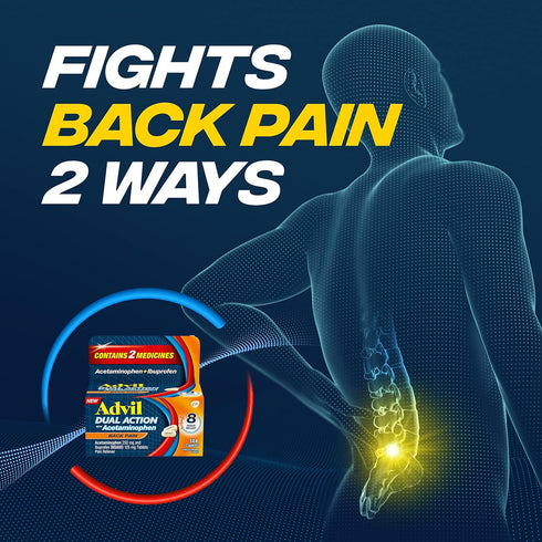 Advil Dual Action Back Pain Caplets Delivers 250mg Ibuprofen and 500mg Acetaminophen Per Dose for 8 Hours of Back Pain Relief - 144 Count...