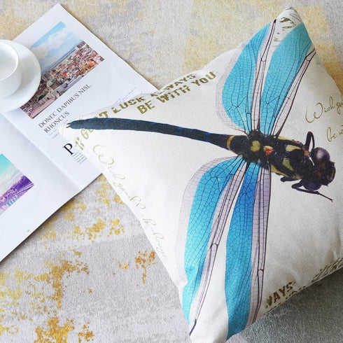 ONWAY Outdoor Dragonfly Decor Blue and Green Dragonfly Pillow Covers 18 x 18 Inches for Garden and Yard, Set of 2...