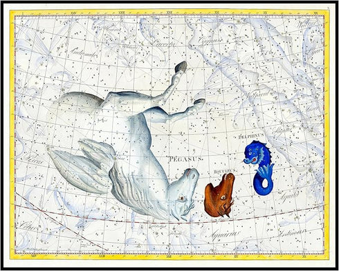 Posterizer 1 pcs-Johann Bode , Pegasus Equleus Delphinus-Celestial Map-Astrology & Zodiac Art-Astronomy & Celestial Art-Gift for Steampunk and Ast...