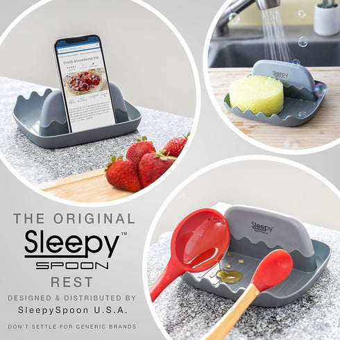SleepySpoon - Spoon Rest for Kitchen Counter – Pot Lid Holder and Spoon Holder – Multipurpose Gadget Keeps Countertops Clean - Bonus Lid Lifter...