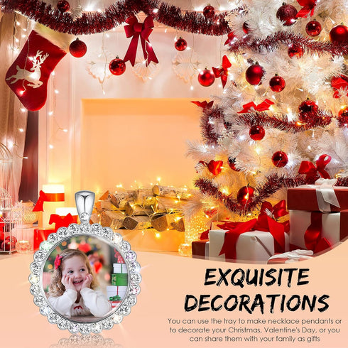 Hicarer 32 Pcs Sublimation Necklace Blank Round Rhinestone Bezel Pendant Trays Set with Glass Domes Sublimation Blank Discs Double Sided Adhesive ...