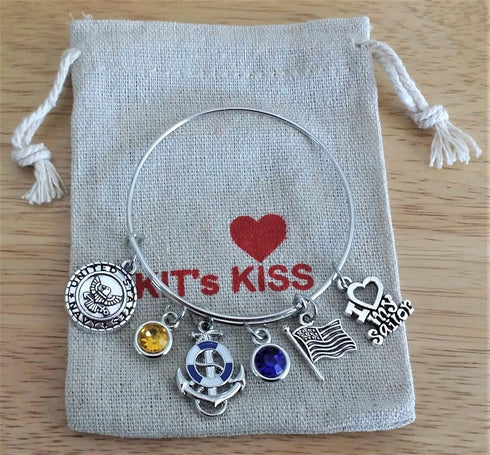 US Navy Bracelet - Navy Wife, Mom, Sister, Girlfriend & Grandma - Sailor Bangle...