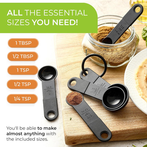 Spring Chef Magnetic Measuring Spoons Set of 5, Nesting Plastic Measuring Spoons with Easy to Read Markings - Measure Dry and Liquid Ingredients, ...