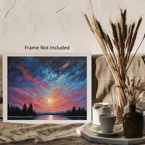 Posterizer 1 pcs- mountains, trees, night sky landscape nature 3-Landscape & Nature Art-Floral Botanical Art- Decor for Home & Office- unframed wa...