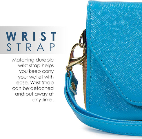 Clutch Wallet with Wristlet and Crossbody Strap for Smartphones or Phablets up to 5.7 Inch - Carrying Case - Frustration-Free Packaging - Light Bl...