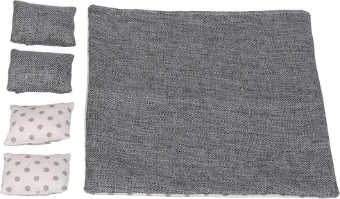 Dollhouse Bedding, 5 Piece Set with Comforter & Pillows, Blanket, Realistic Bedroom Accessories for 6 inch Dolls, 1/12 Scale, Gray and White Linen...