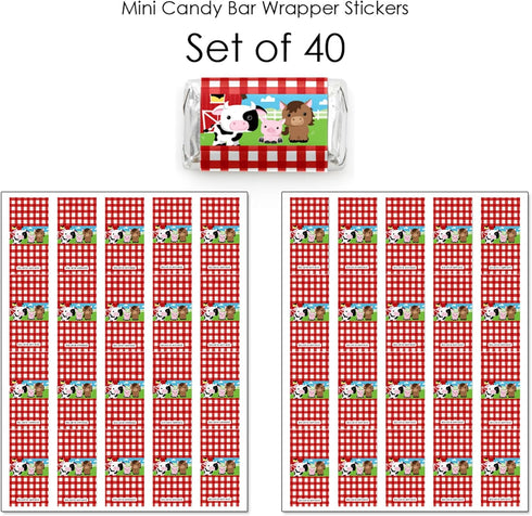 Big Dot of Happiness Farm Animals - Mini Candy Bar Wrapper Stickers - Barnyard Baby Shower or Birthday Party Small Favors - 40 Count...