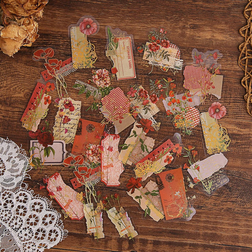 Gold Foil Floral Stickers (180 Pieces), Transparent Aesthetics Sticker Set Vintage Scrapbooking Stickers for Card Making Envelope Gift Wrapping Jo...