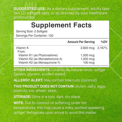 DEAL SUPPLEMENT Premium K Complete - High Potency Vitamin K1, K2 MK-7 & MK-4 Complex, 240 Coconut Oil Infused Softgels - Full Spectrum Triple Vita...
