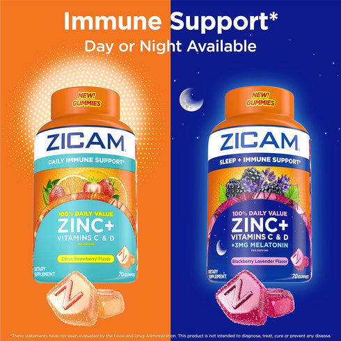Zicam Sleep + Immune Support. Zinc, Gummy Supplement, Blackberry Lavender Flavor, Vitamin C and Vitamin D, 3mg Melatonin per serving, 70 Count...