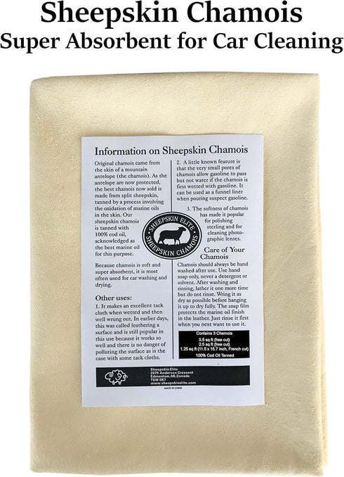 Chamois Drying Cloth Car Drying Towel Real Leather Super Absorbent Fast Drying Natural Chamois Car Wash Cloth Accessory (7.25 SQ FT in Total)...