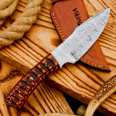 Predator 9" Damascus Steel Fixed Blade Hunting Knives Skinning Knife For Outdoor Camping Skinner Bushcraft Knives with Ergonomic EDC Exotic Wood H...