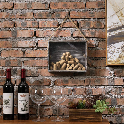 MyGift Wall Mounted Torched Wood Wine Cork Holder Decor, Beer Bottle Cap Holder Catcher, Decorative Shadow Box with Hanging Rope...
