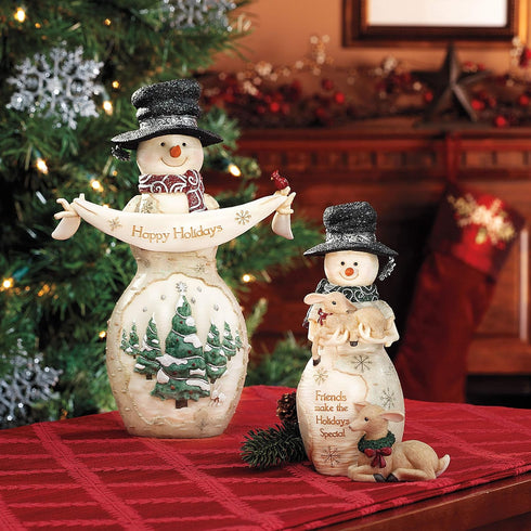 Pavilion Gift Company BirchHeart 6.25-Inch Tall Snowman Holding Fawn, Reads Friends Make The Holidays Special...