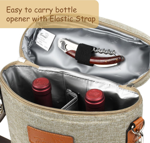 Tirrinia 2 Bottle Wine Gift Tote Carrier - Leakproof & Insulated Padded Versatile Wine Cooler Bag for Travel, BYOB Restaurant, Wine Tasting, Party...