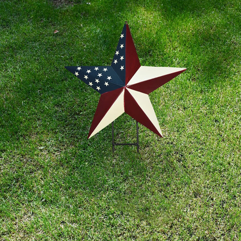 Metal Barn Star Yard Sign Patriotic Garden Stakes Hanging Star Ornament with Stake Outdoor 4th of July Lawn Decoration Party Supplies USA Flag Dec...