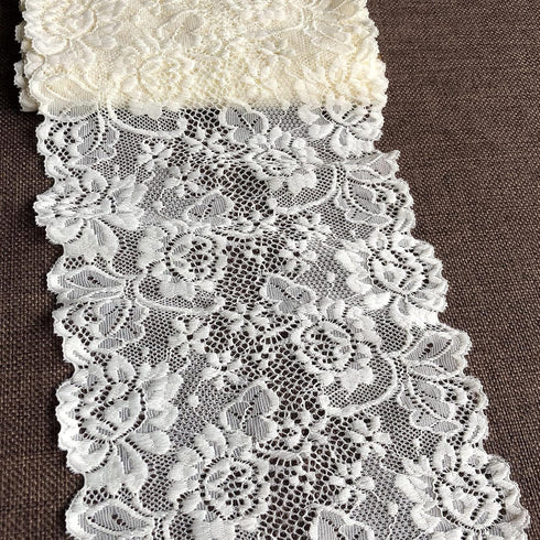6 Inches Wide Ivory Lace Stretchy Lace Trim Fabric with Floral Pattern for Bridal Wedding Decorations, Sewing DIY Making and DIY Crafts- 10 Yards ...