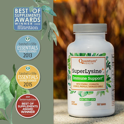 Quantum Health SuperLysine+ Advanced Formula Immune Support Supplement Lysine 1500 mg, Vitamin C Echinacea Licorice Bee Propolis & Odorless Garlic...