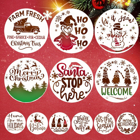 Christmas Stencils for Painting on Wood 12 Inch & 6 Inch - Large Round Holiday Stencils for Crafts Reusable for Signs, Canvas, Fabric & More – Gri...