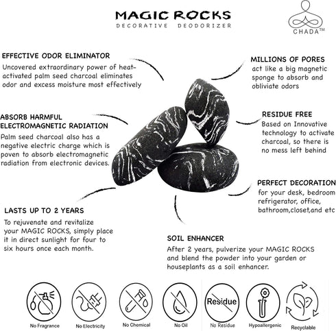 Chada Magic Rocks : Charcoal Air Deodorizer, No Chemicals, Activated Charcoal, Natural Room Odor Eliminator, Neutralizer, Absorb Smoke Smell, 420 ...