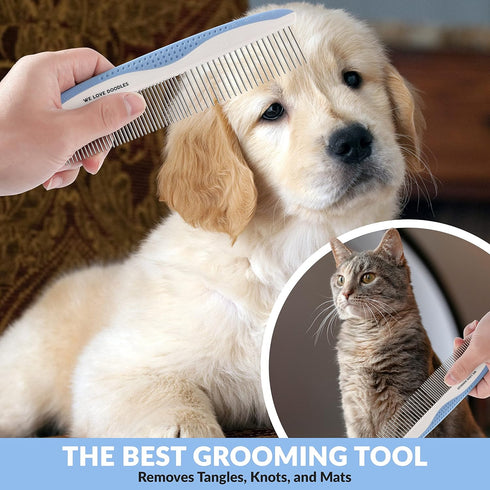 Metal Dog Grooming Comb | Removes Tangles & Matts | Dematting Pet Combs | Detangler For Matted Hair | Best Comb For Poodles, Goldendoodles, Doodle...