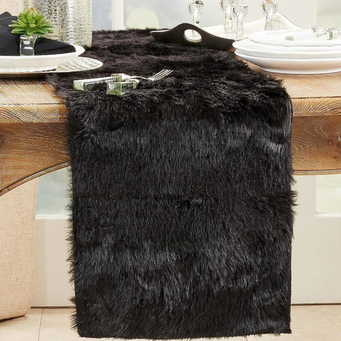 Faux Fur Design Table Runner, 15"x72", Black...
