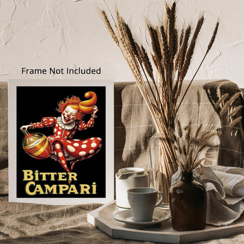 Posterizer 1 pcs-advertisement for "Bitter Campari" with a clown 1-Kitchen & Bar Art-Retro Art-Art Poster Print for Home, Office, Store, Bar- unfr...