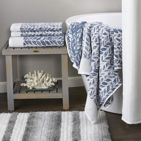 SKL Home Distressed Leaves Bath Towel, 28x54, Denim...