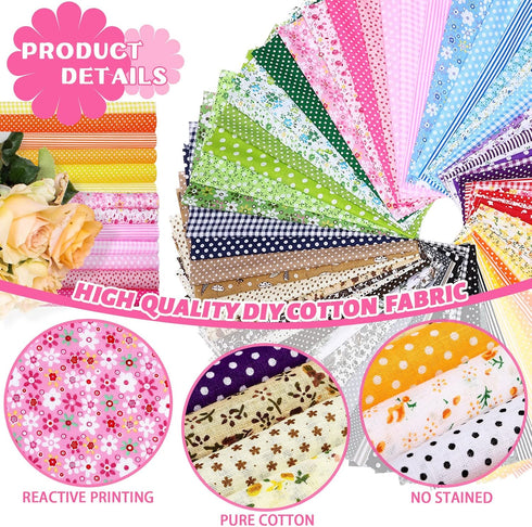 Oudain 100 Pcs 8 x 8 Inch Quilting Fabric Squares Fat Fabric Bundles Cotton Fabric Square Flower Craft Fabric Scraps Quilting Supplies for DIY Cra...