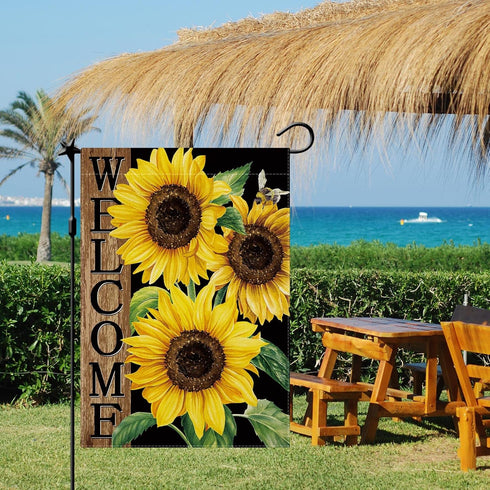 Sunflower Garden Flag, Sunflower Welcome Garden Flag, Sunflower Black Garden Flag Spring Summer Vertical Double Sided Burlap Party Holiday Yard Ho...