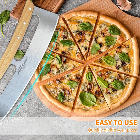 ALLTOP Pizza Cutter Rocker - High Performance Stainless Steel Slicer Blade with One-Piece Wooden Handle - Efficient and Durable Pizza Accessory - ...
