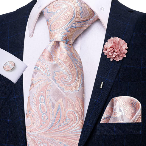 Hi-Tie Men's Wedding Tie Set And Pocket Square Jacquard Woven Silk Necktie Cufflinks With Lapel Pin For Party Prom...