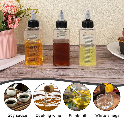 4 Pcs Plastic Squirt Bottles for Liquids 3.4 OZ Squeeze Bottle Liquid Condiment Container Cooking Oil Dispenser with Twist Top Cap for Camping Coo...
