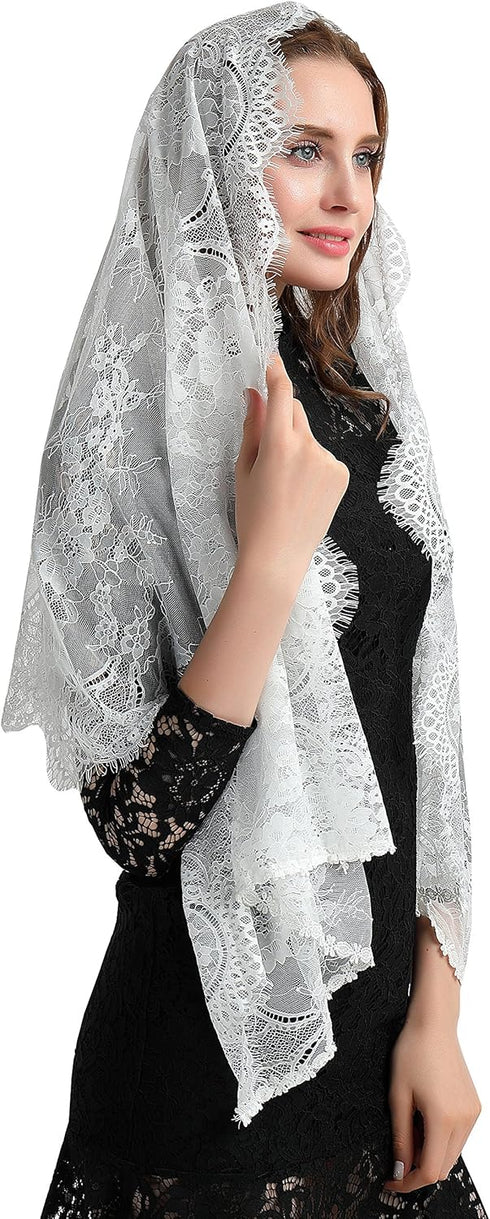 Leimandy Eyelash Lace Vintage Floral Lace Shawl Head Scarf Long Catholic Chapel Veil Mantilla Infinity Latin Mass S04...
