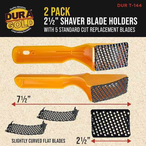 Dura-Gold 2-1/2" Shaver Blade Holder, 2 Pack, Includes 5 Total Standard Cut Replacement Blades - Steel Rasp Block Plane, Cheesegrater, Auto Body F...