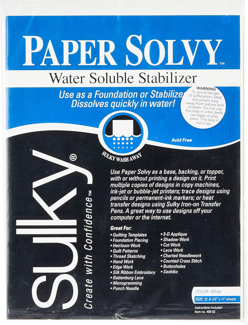 Sulky 409-02 Paper Solvy Water Soluble Fabric Stabilizer, 8-1/2 by 11-Inch, 12 Per Package...