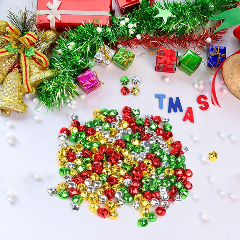 Augshy 200 Pieces Jingle Bells 3/5Inch Craft Bell Bulk for Christmas Home and Pet Decorations Xmas Decor Party Favors Supplies (Red Green Gold Sil...