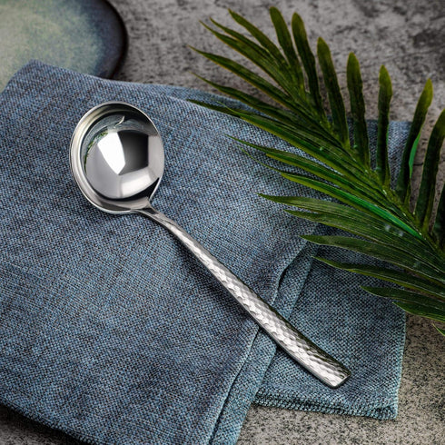 KEAWELL Unique 7.5 inch Small Hammered Sauce ladle, 1 oz. 18/10 Stainless Steel Gravy Soup Ladle. Solid and Sturdy, Dishwasher Safe (1)...