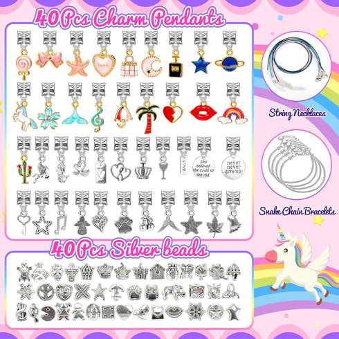 AMAZING TIME 130 Pcs Charm Bracelet Making Kit, Jewelry Toy for Girl Age 8-12 Beads Craft Set for 5 6 7 8 9 10 11 12 Year Old Teenage Birthday Gif...