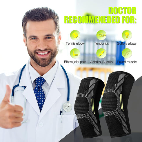 Elbow Brace Compression Sleeve for Men & Women (1 pair), Arm Support Sleeves Forearm Pain Relief Pads Braces for Tendonitis, Tennis & Golfers Elbo...