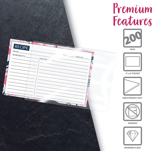 Better Kitchen Products Crystal Clear Recipe Card Covers, 4 x 6 Inch, 200 Pack...