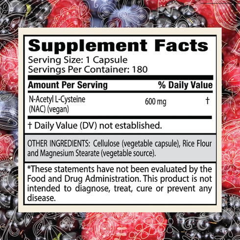 N-Acetyl L-Cysteine (NAC) 600mg, 180 Capsules - Non-GMO, Gluten Free...