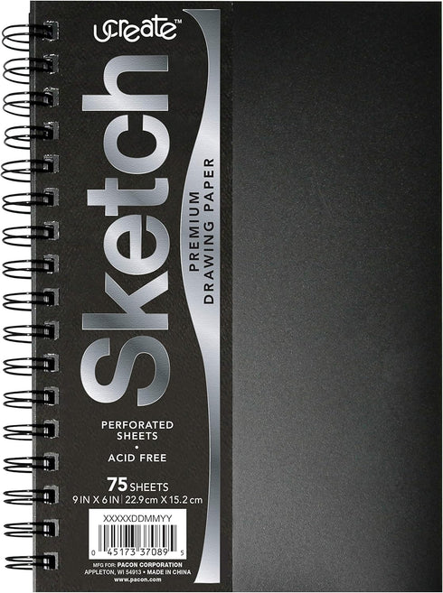UCreate Poly Cover Sketch Book, Heavyweight, 6" x 9", Black, 75 Sheets...