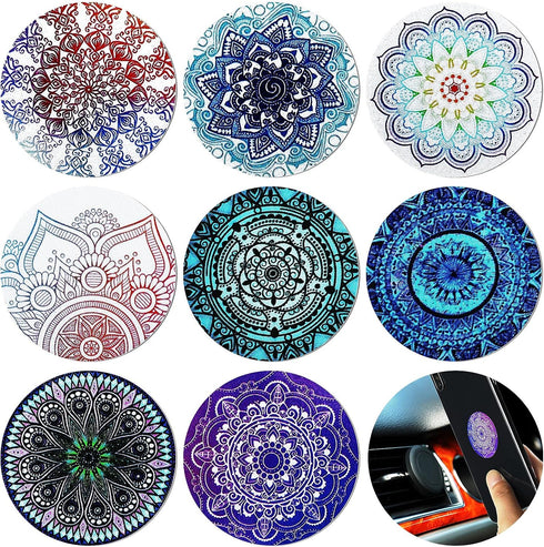 Weewooday 8 Pcs Phone Magnet Car Metal Mount Plate for Cell Holder Compatible with Magnetic Car Mounts Replacement Sticker(Mandala Style)...