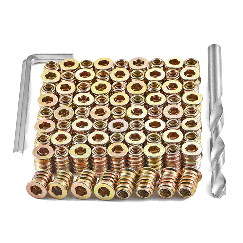 80 Pieces 1/4"-20 Wood Inserts Bolt Furniture Screw in Nut Threaded Fastener Connector Hex Socket Drive for Wood Furniture Assortment (1/4"-20 x15...