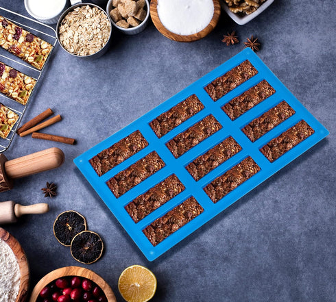 2Pcs Granola Bar Mold Silicone Mold, 12-Cavity Rectangle Molds for Energy Bar, Silicone Baking Molds for Large Granola Bar...